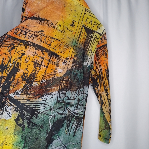 Parsley Sage Mesh Jacket Large Orange Stretch Abstract Cityscape Long Sleeve Art - Picture 5 of 11